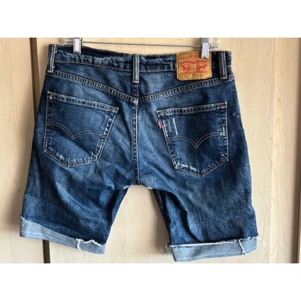 Levis 511 Shorts Mens 31 Blue Denim Cutoff Distressed Raw Hem Jeans w/ Patches‎